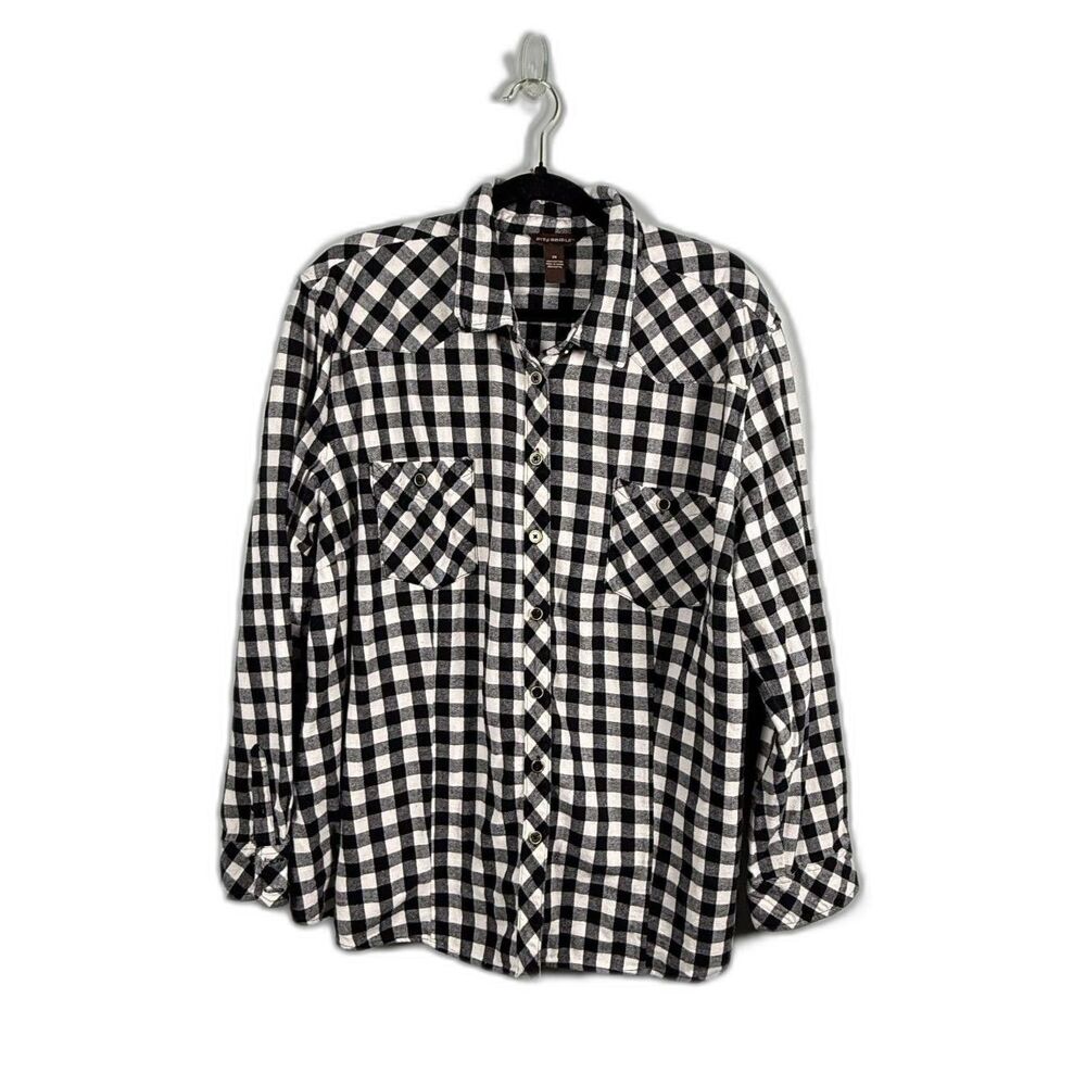 Brit and Bridle Flannel Top Check Cotton 2X Black and White Western Long Sleeve